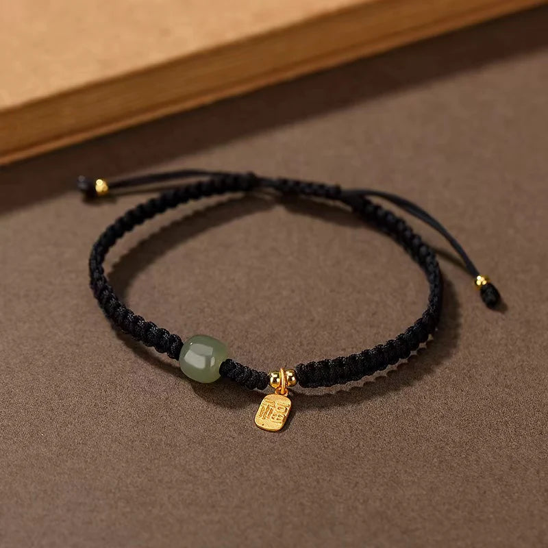 Fu Jade Bead String Bracelet For Couple - good luck