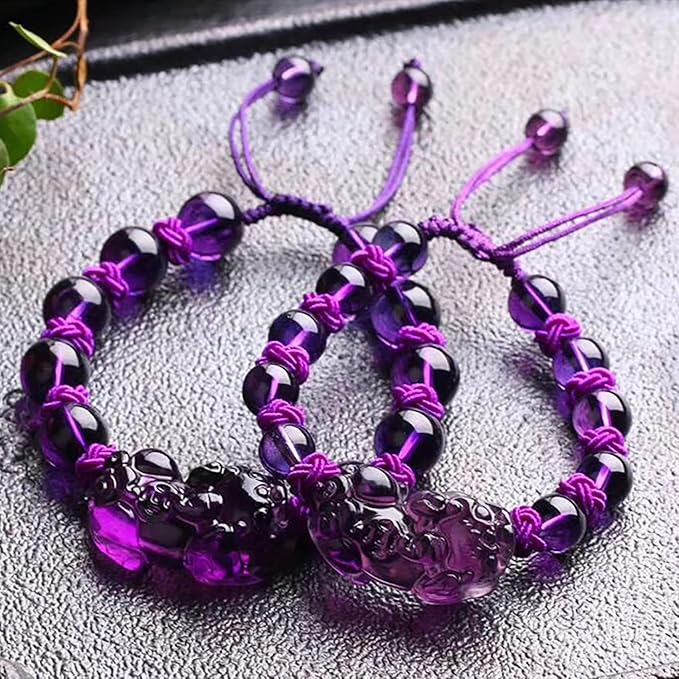 Natural Amethyst Quartz Amulette Pixiu/Piyao Feng Shui Bracelet