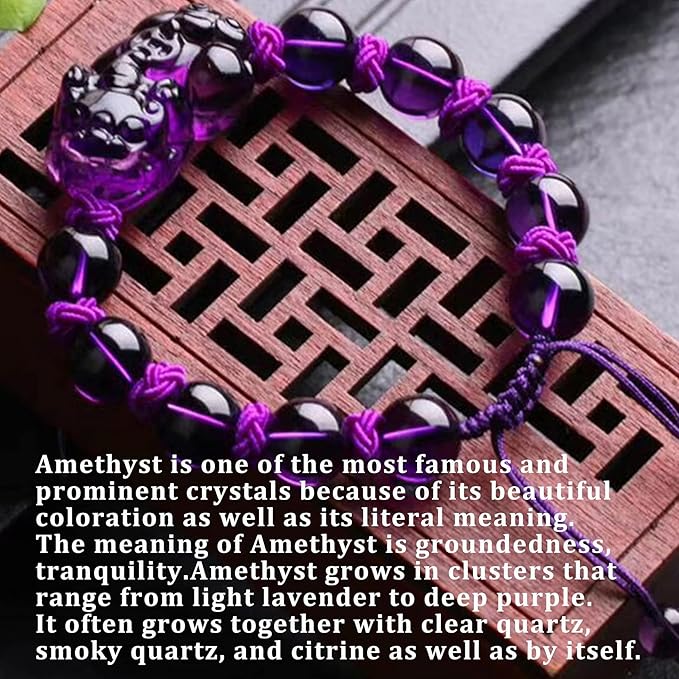 Natural Amethyst Quartz Amulette Pixiu/Piyao Feng Shui Bracelet