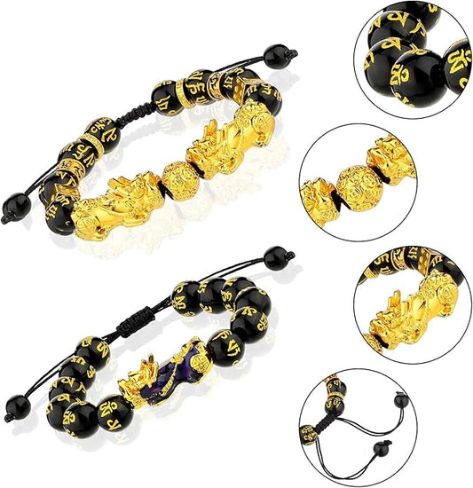 4 Pieces Feng Shui Bracelet Necklace Set, Pi Xiu Pi Yao Bead Bracelet, Wealth Bracelet Good Luck Necklace, Adjustable Friendship Charm Bracelet Jewelry for Women Men