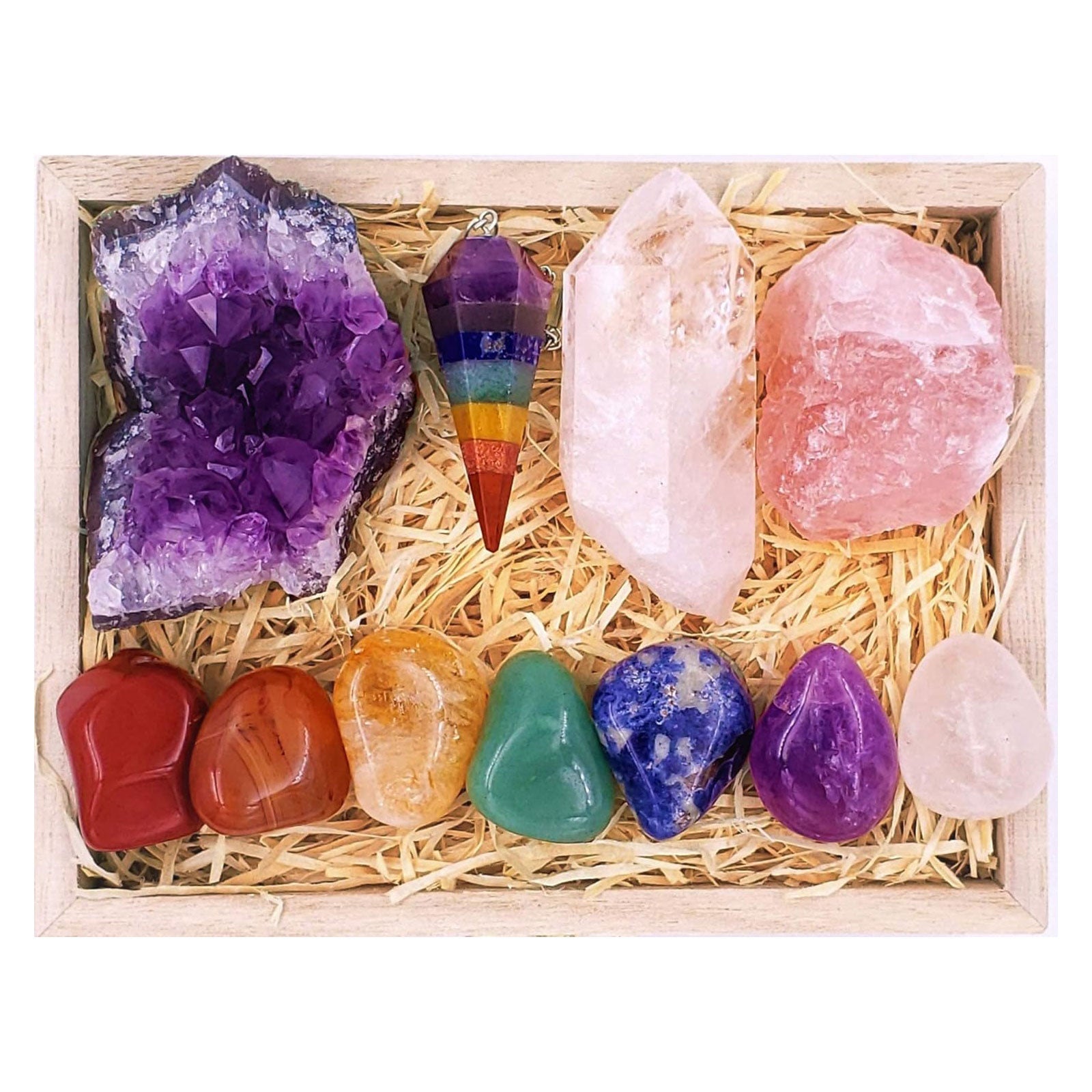 7 Chakra Stones Healing Crystals Set, Crystals and Healing Stones Premium Kit in Wooden Box