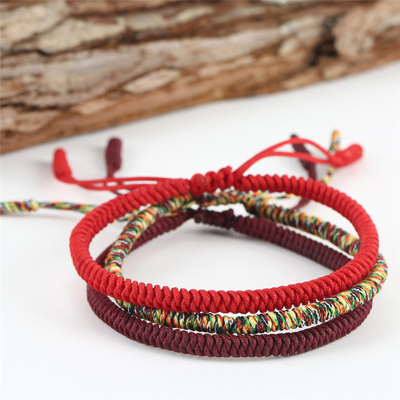 Tibetan Buddhist Knot Lucky Rope Bracelet, Attract Good Luck & Prosperity with this Traditional Handmade Adjustable Red Charm Bracelet