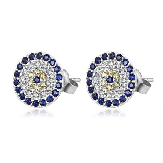 S925 sterling silver electroplated eye earrings Silver Greek blue eye crystal earrings