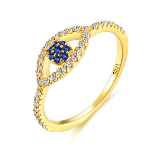 Fashion Gold Plated 925 Sterling Silver Lucky Turkish Blue Evil Eye Rings Women Cubic Zirconia Finger Rings