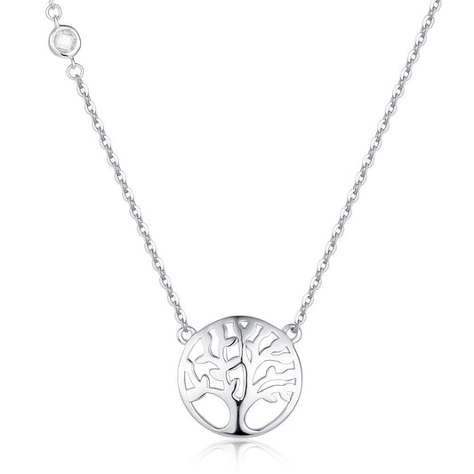 S925 Silver Tree of Life Pendant Necklace, Adjustable Cable Chain, Sterling Silver Cubic Zirconia, Cubic Zirconia