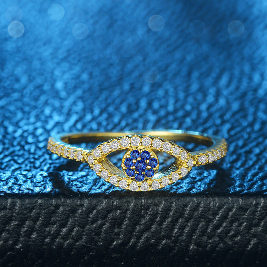 Fashion Gold Plated 925 Sterling Silver Lucky Turkish Blue Evil Eye Rings Women Cubic Zirconia Finger Rings