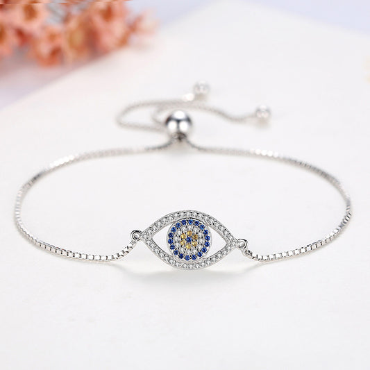 925 Sterling Silver Expandable Lucky Blue Evil Eye Chain Bracelet Necklace with Sparkling Cubic Zirconia for Women Girls