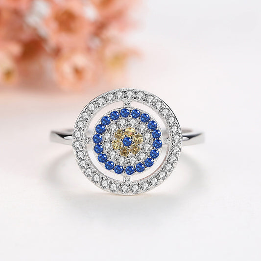 S925 sterling silver European and American devil eye ring inlaid with zircon, evil eye series, gifts for women and girls