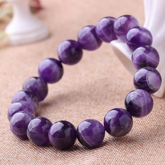 Natural Amethyst Healing Crystal Gemstone Bead Bracelet, 6mm 8mm 10mm 12mm Semi-Precious Stone Quartz Crystal Amethysts Jewelry braclets, For Peace & Clarity