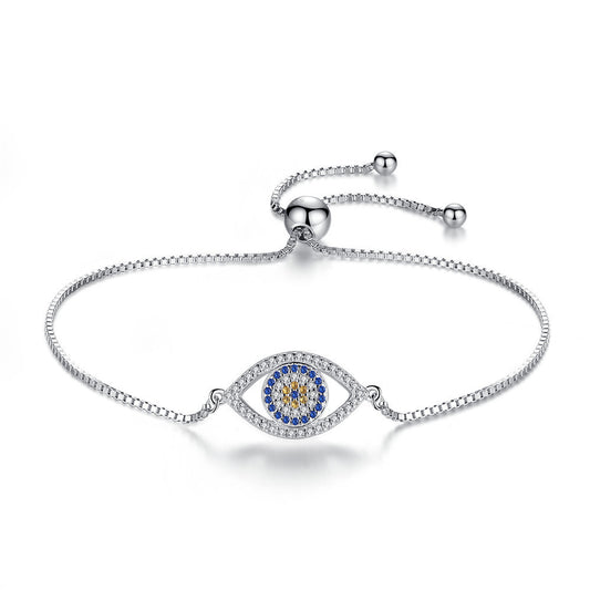 925 Sterling Silver Expandable Lucky Blue Evil Eye Chain Bracelet Necklace with Sparkling Cubic Zirconia for Women Girls