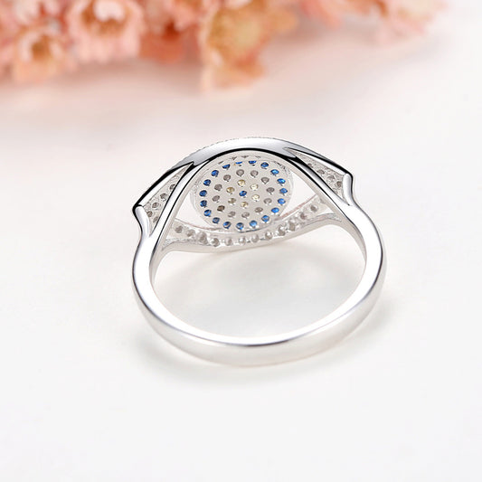 S925 Sterling Silver Transparent Square Cubic Zirconia Ring With Blue Eye Decoration Women's Exquisite Jewelry Gift