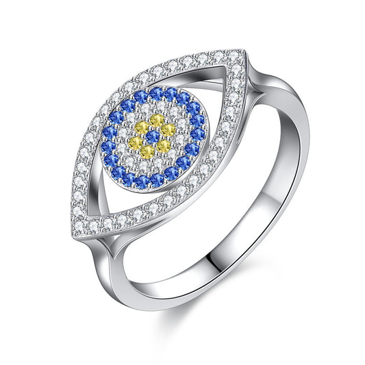 S925 Sterling Silver Transparent Square Cubic Zirconia Ring With Blue Eye Decoration Women's Exquisite Jewelry Gift