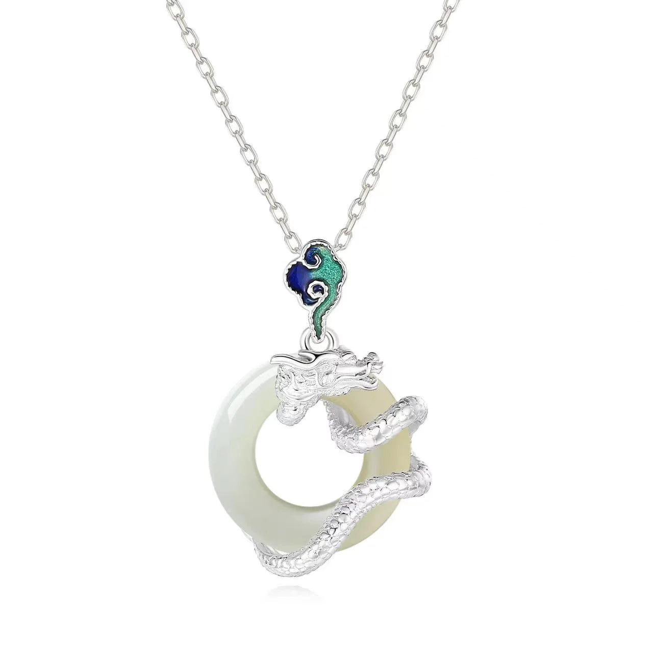 Year Of Dragon White Jade Peace Buckle 925 Silver Gold-plated Necklace - Auspiciousness And Prosperity