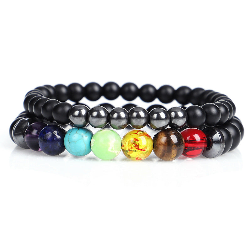 Hematite 7 Chakra Bracelet Set, Reiki Healing Natural Stone Beads Stretchable Unisex Bracelets Set for Women and Men, Inspire Wellness & Health