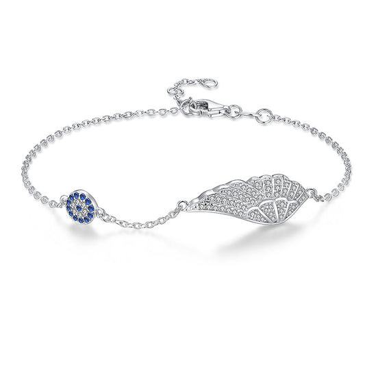 Women Men Angel Wings Bracelets Blue Lucky Evil Eye 925 Sterling Silver Bracelet Luxury Crystal Jewelry Gifts