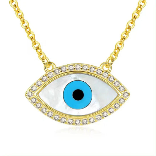 Yellow Gold Plated Cubic Zirconia Evil eye .925 Sterling Silver Pendant Necklace