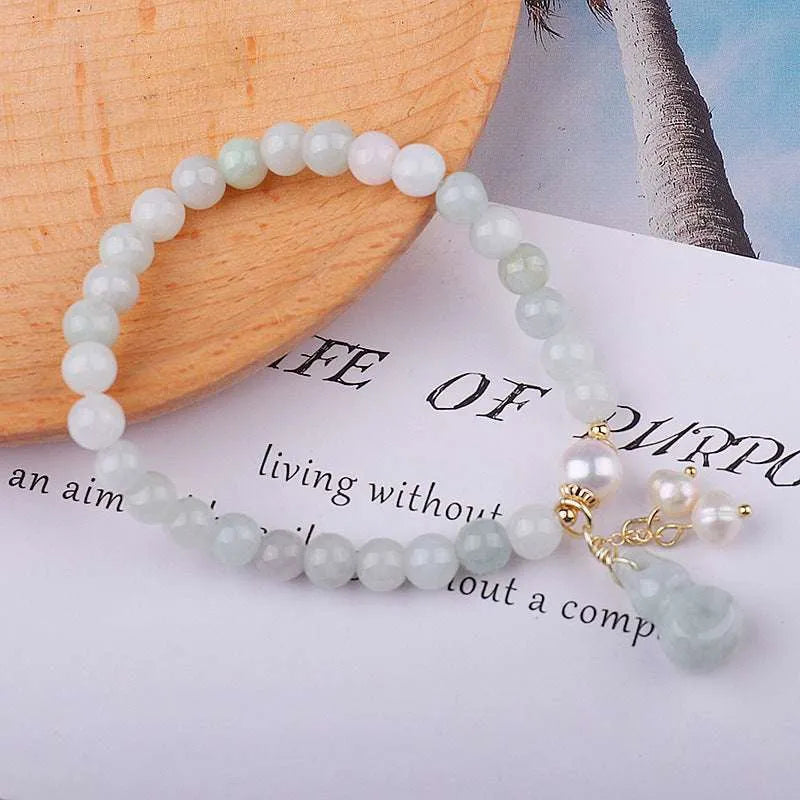 Light Green Jade Wu Lou Amulet Bracelet, Calabash Protection Bracelet, Attract Fortune & Prosperity