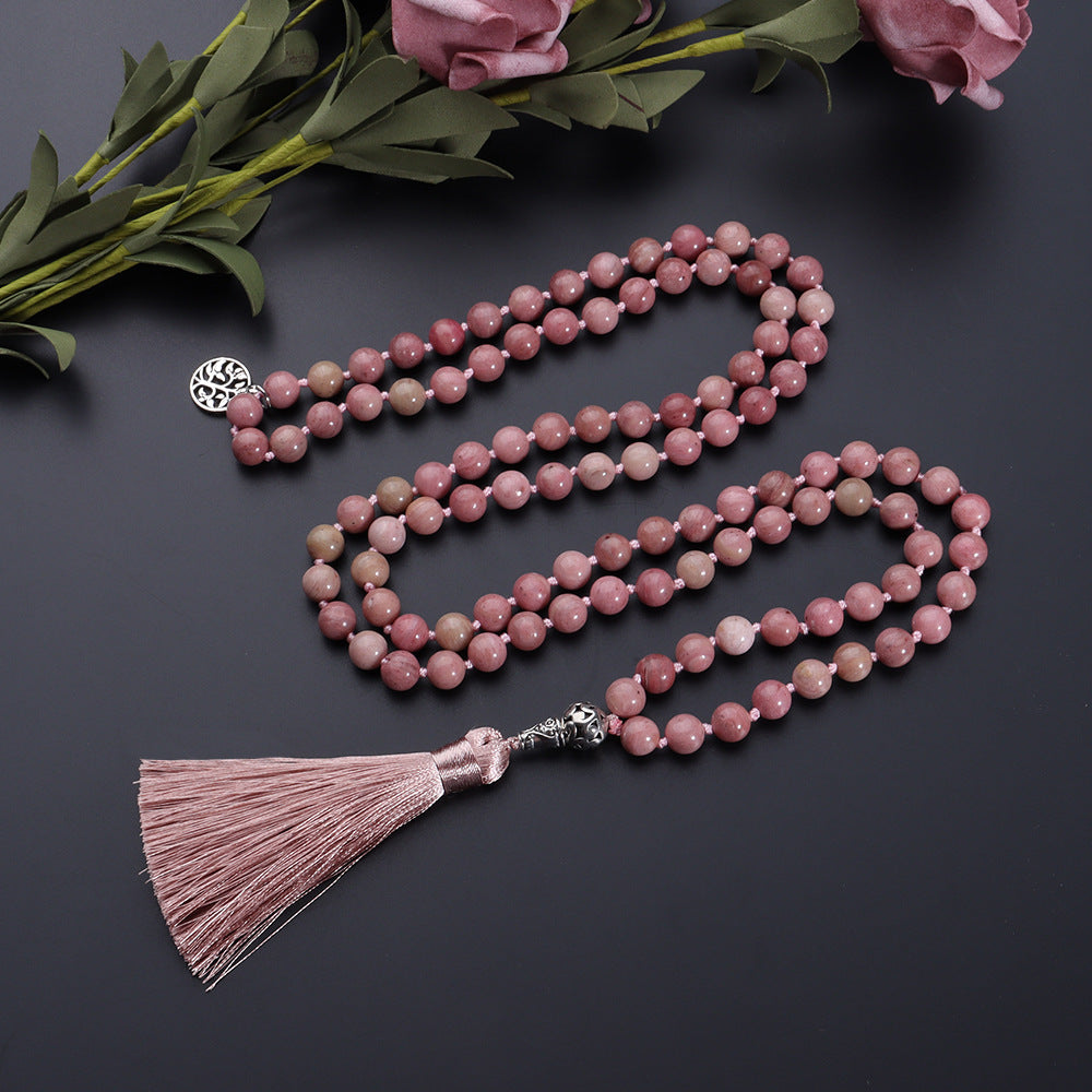 108 Mala Beads Necklace, Hand Knotted Japa Mala, 8mm Tibetan Prayer Beads, Yoga Meditation Beads Necklaces with Tree of Life Pendant