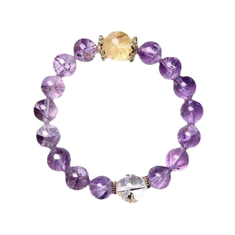 Natural Amethyst Wealth Bracelet with Crystal Glitter, 10mm Crystal Round Beads