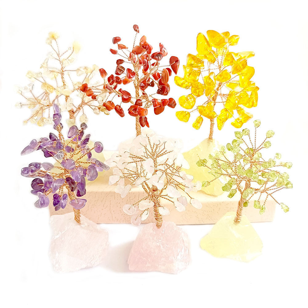 Natural Citrine Gemstone Crystal Tree, Feng Shui Money Bonsai Tree for Wealth and Luck