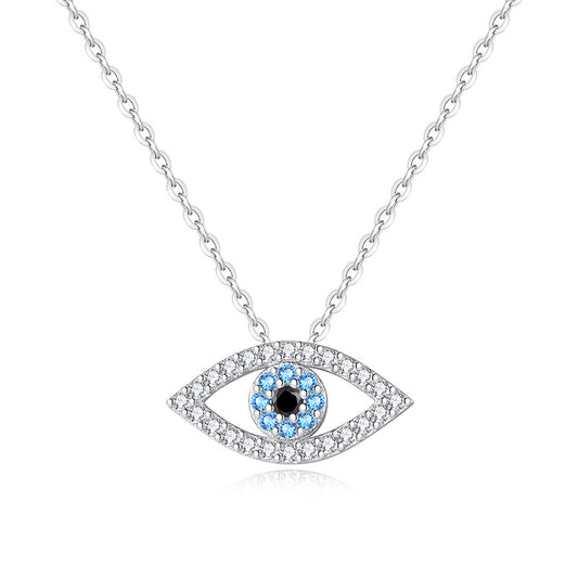 925 Silver Turkish Eye Charm Necklace Delicate Hollow Devil's Eye Moissanite Sapphire Necklace Lucky Jewelry Gift for Women