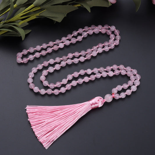 Rose Quartz Mala With Certificate Genuine 108 Bead Rose Quartz Cryastal, Mala Gulabi Sphatik Mala Pink Sphatik Mala Pink Quartz Rosary For Women & Girls Japa Mala