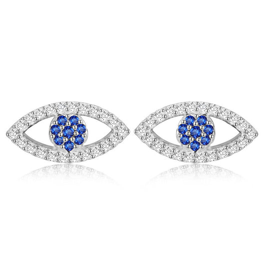 S925 Sterling Silver Gold Plated Evil Eye Earrings Gold Colored Blue and White Stone Evil Eye Silver Stud Earrings