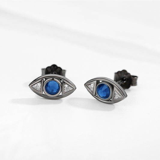 Vintage Turkish Evil Eye 925 Sterling Silver Stud Earrings For Black Gold Plated Eye Stud Earrings Genuine Trendy Personality Stud Earrings