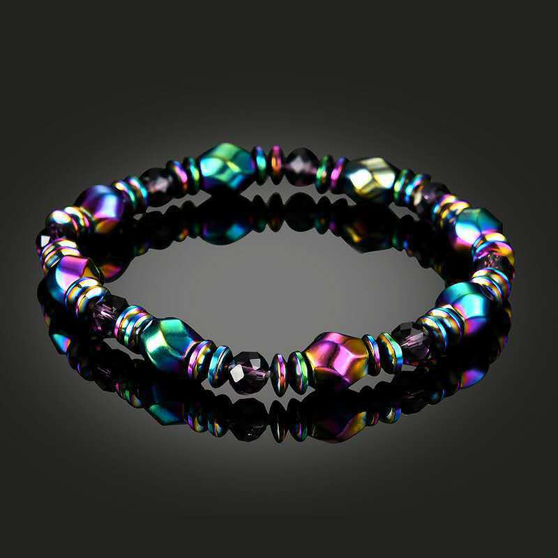 Rainbow Magnetic Hematite Wellness Bracelet, Arthritis Weight Loss Pain Relief Magnetic Bracelets, Healing Therapy Bracelet Gift Women Men Multi-color