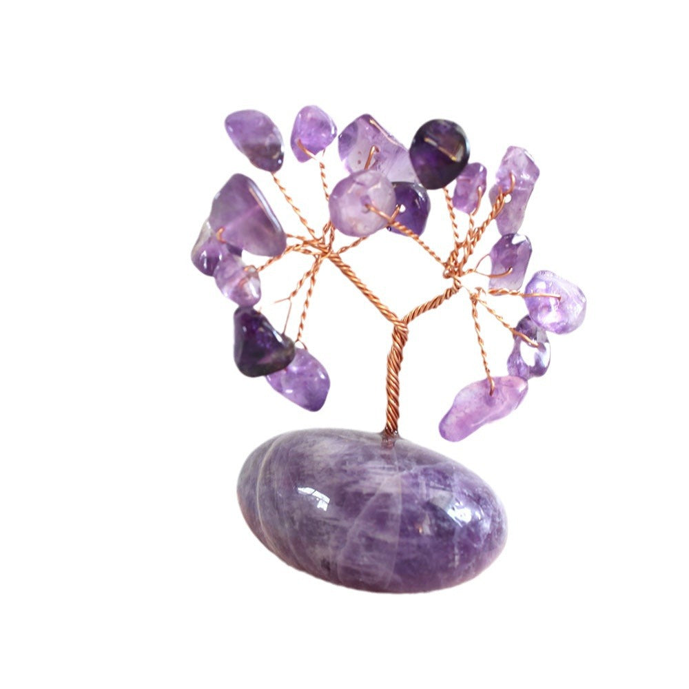 Natural Crystal Tumbled Stones Tree of Life Ornament, Reiki Healing Money Tree Feng Shui Gemstone Decor