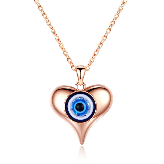 S925 Silver Heart Shaped Necklace with Attractive Devil Eyes