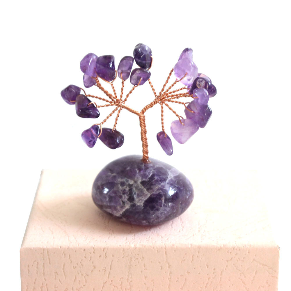 Natural Crystal Tumbled Stones Tree of Life Ornament, Reiki Healing Money Tree Feng Shui Gemstone Decor