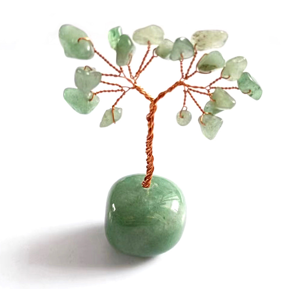 Natural Crystal Tumbled Stones Tree of Life Ornament, Reiki Healing Money Tree Feng Shui Gemstone Decor