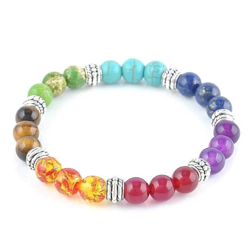 7 Chakra Natural Stone Bracelet, Healing Lava Stone 7 Bead Natural Oil Diffuser Aromatherapy, Enhance Your Luck and Prosperity