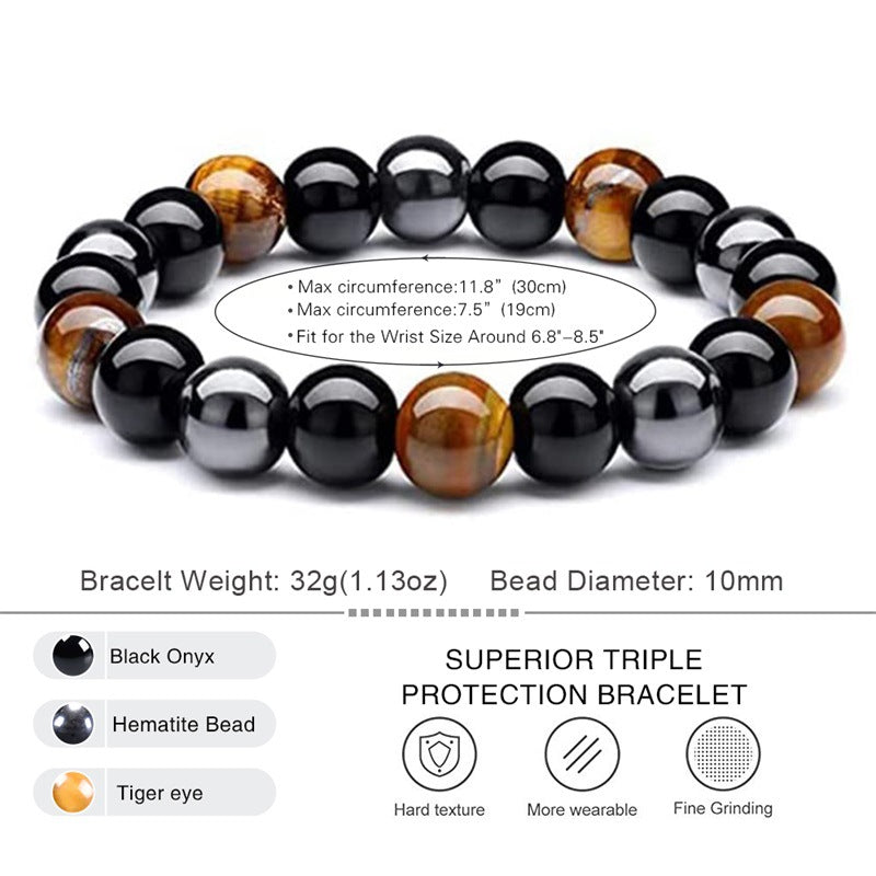 Triple Protection Bracelet Black Obsidian, Tiger Eye Haematite, Natural Gemstones, Reiki Healing Jewellery, Your Spiritual Revolution