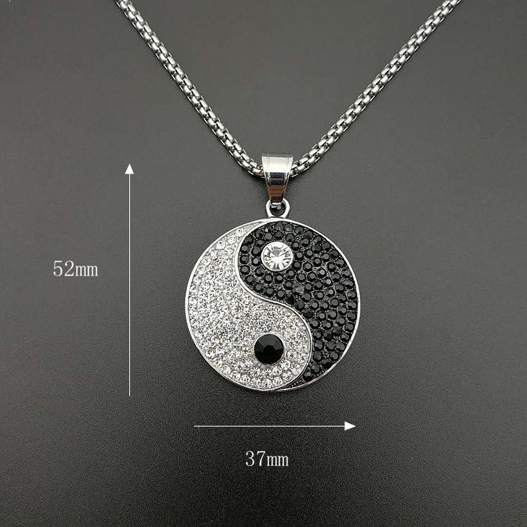 Yin Yang Aumlet Pendant Necklace, Gold/Silver Stainless Steel Chains For Women Men, Hip Hop Iced Out Bling Gossip Necklaces