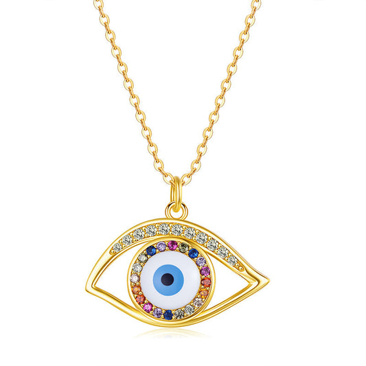 925 Sterling Silver Lucky Evil Eye Necklace Micro-inlaid Colored Zirconia Evil Eye Epoxy Necklace Couple Jewelry Fashion Friendship Gift