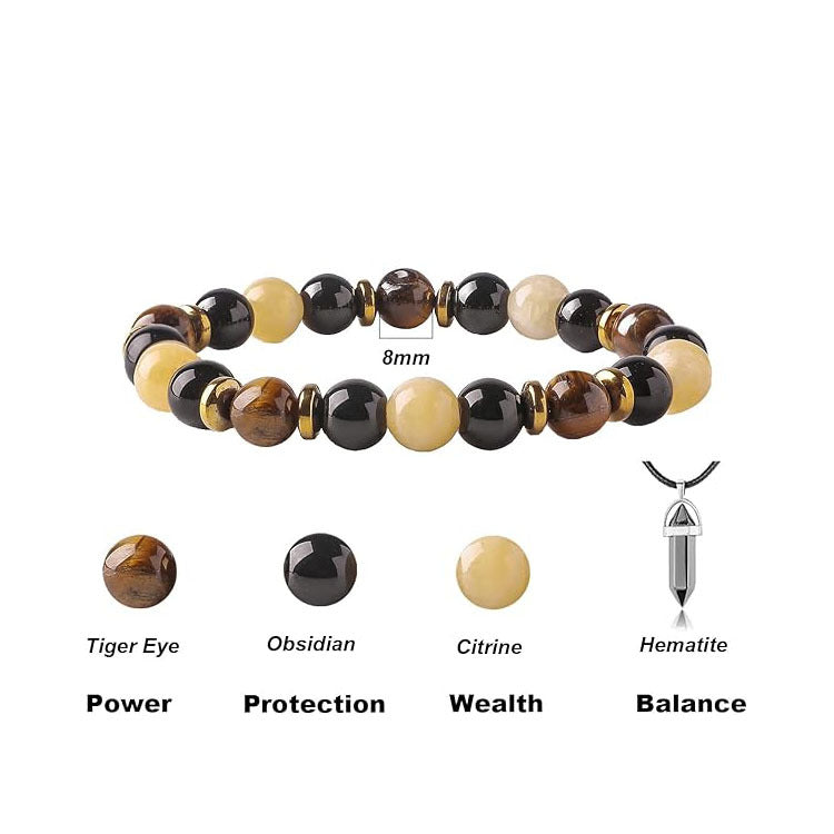 Hematite Citrine Bracelet Necklace Set - Maximum Prosperity, Lucky Wealth, Good Luck Feng Shui Wealth Bracelet