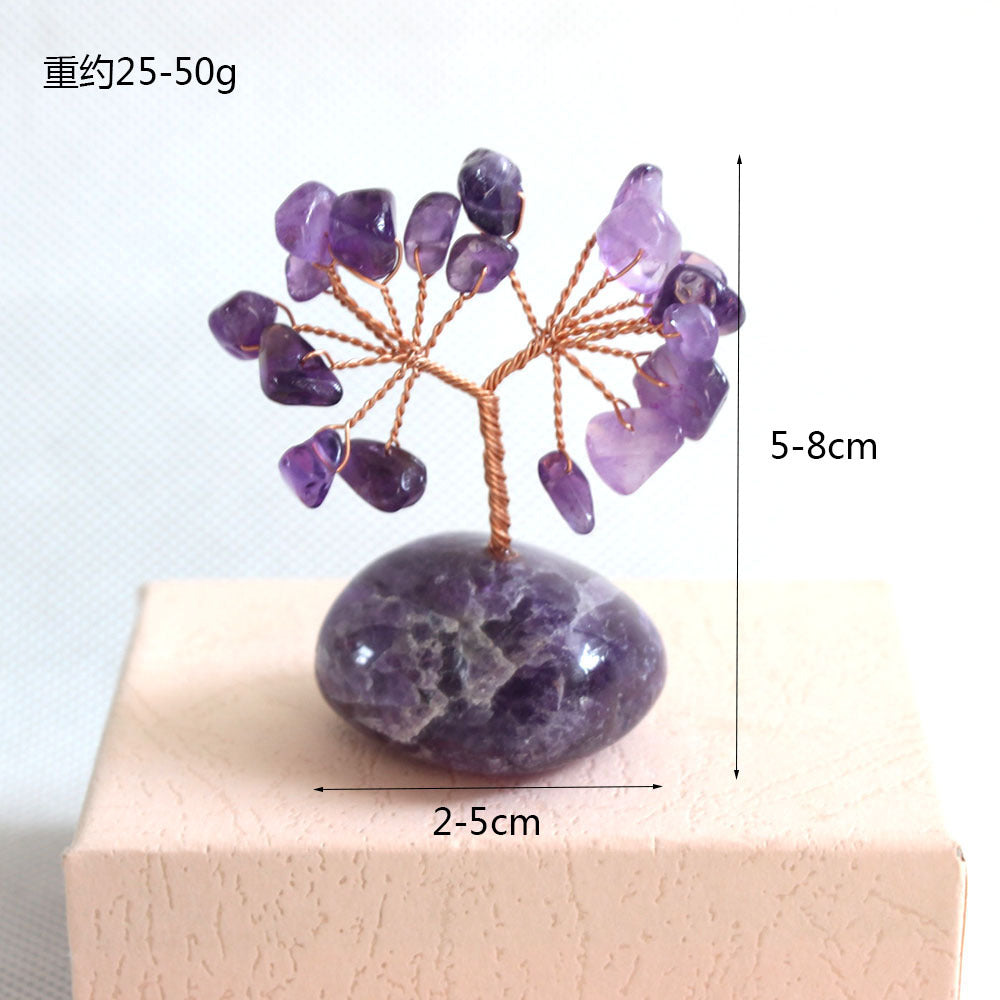 Natural Crystal Tumbled Stones Tree of Life Ornament, Reiki Healing Money Tree Feng Shui Gemstone Decor