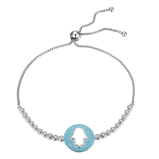 925 Sterling Silver Turquoise Cubic Zirconia Tennis Anchor Chain Bracelet 10 Inch