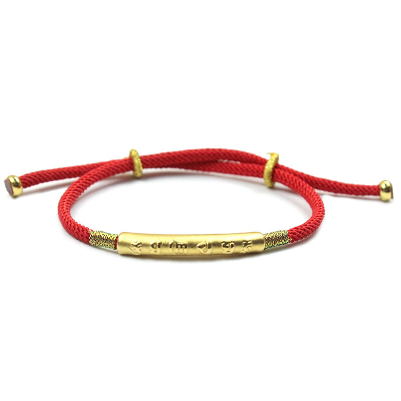 Tibetan Red String Bracelet, Six-Character Engraved Mantra Prayer Buddhist Mascot Lucky Charm