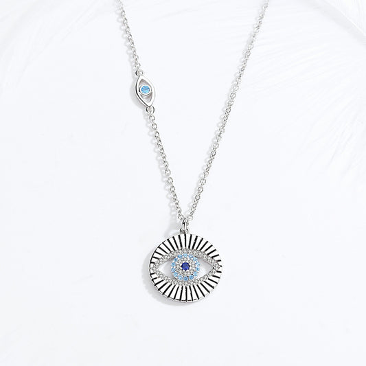 Fishtail Lucky Evil Eye 925 Sterling Silver Necklace Women Blue Crystal Necklace Necklace Jewelry Eye Pendant Necklace