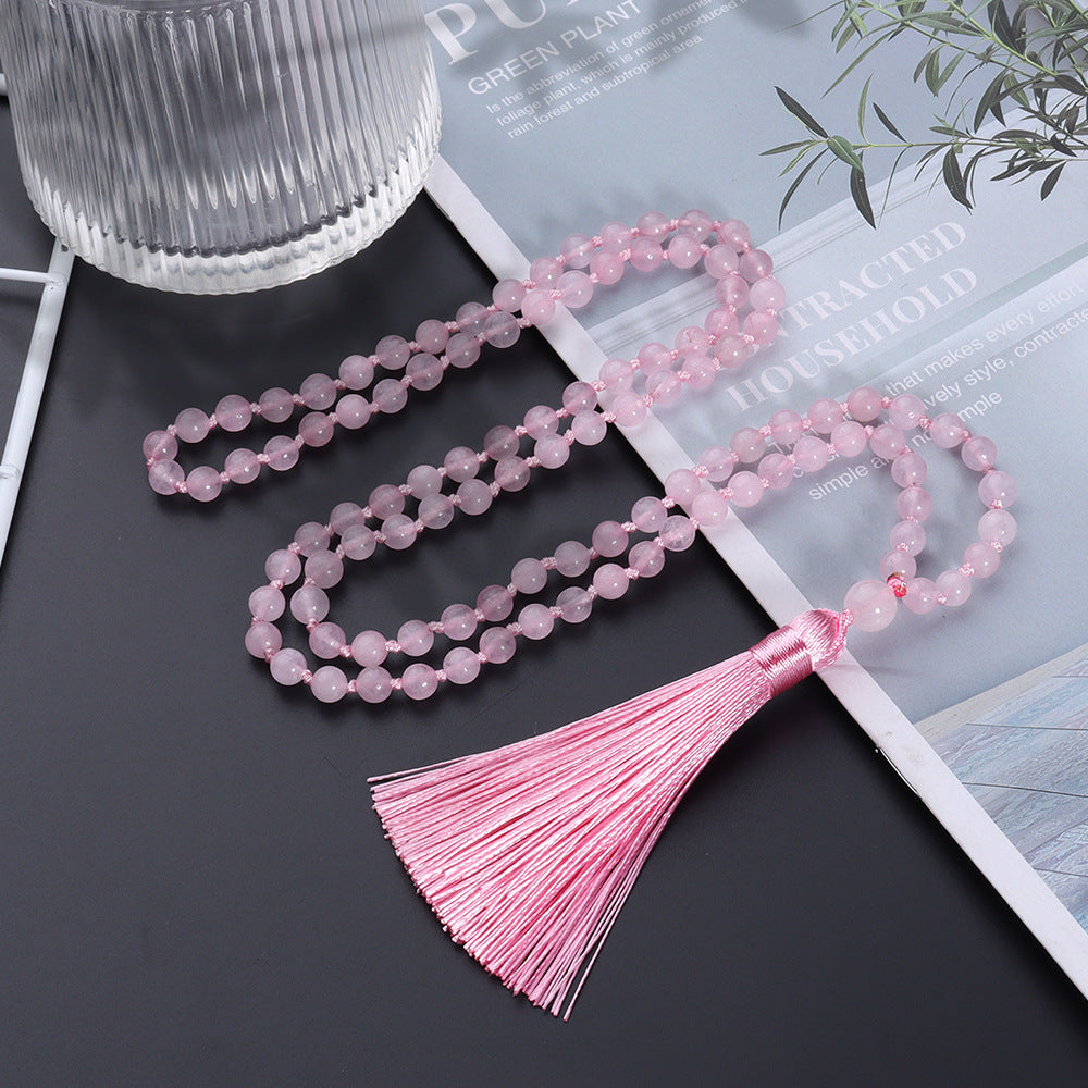 Rose Quartz Mala With Certificate Genuine 108 Bead Rose Quartz Cryastal, Mala Gulabi Sphatik Mala Pink Sphatik Mala Pink Quartz Rosary For Women & Girls Japa Mala