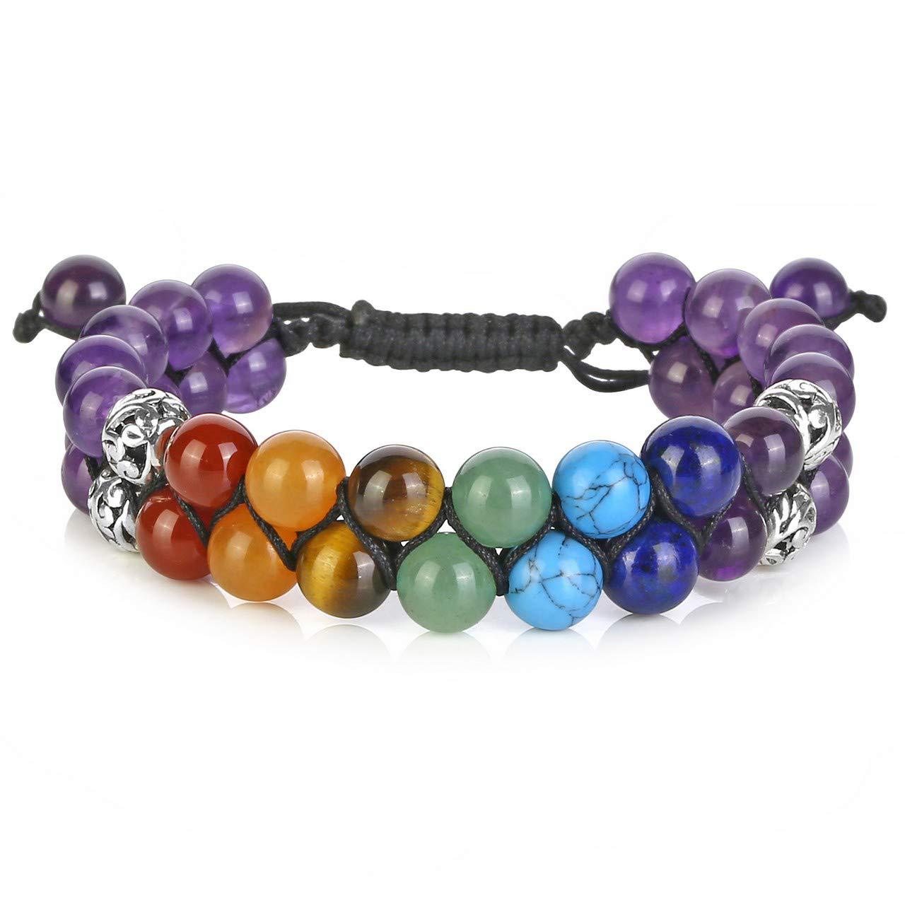 7 Chakras Healing Crystals Bead Bracelet, Yoga Stone Beads Bracelets Meditation Relax Anxiety