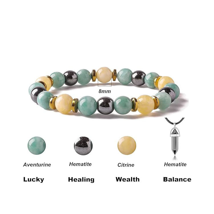 Hematite Citrine Bracelet Necklace Set - Maximum Prosperity, Lucky Wealth, Good Luck Feng Shui Wealth Bracelet