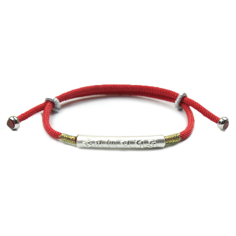 Tibetan Red String Bracelet, Six-Character Engraved Mantra Prayer Buddhist Mascot Lucky Charm