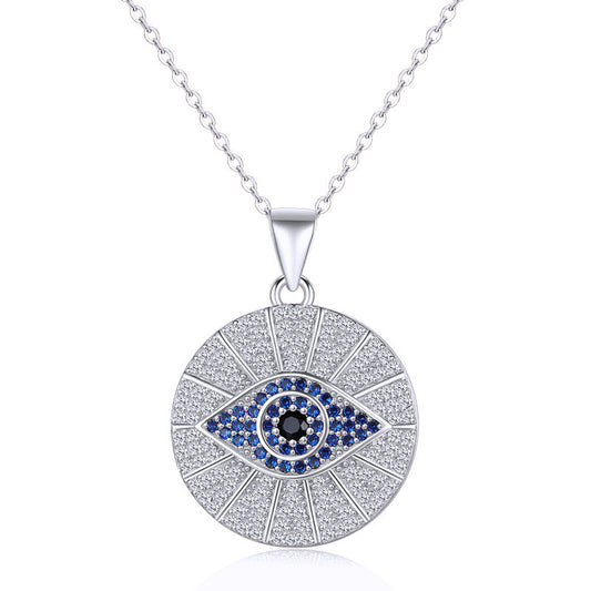 Blue and White Stone Studded Circular Evil Eye Necklace