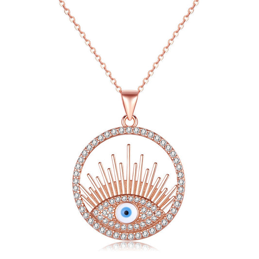 925 silver necklace with brilliance in micro-paved zircon disc evil eye pendant necklace