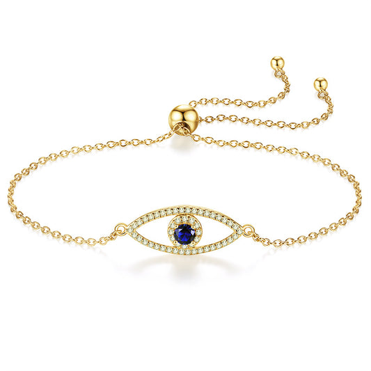 Blue Eye Bracelet for Women, Sterling Silver, Layered Design with Crystals and Diamonds, Delicate Gift