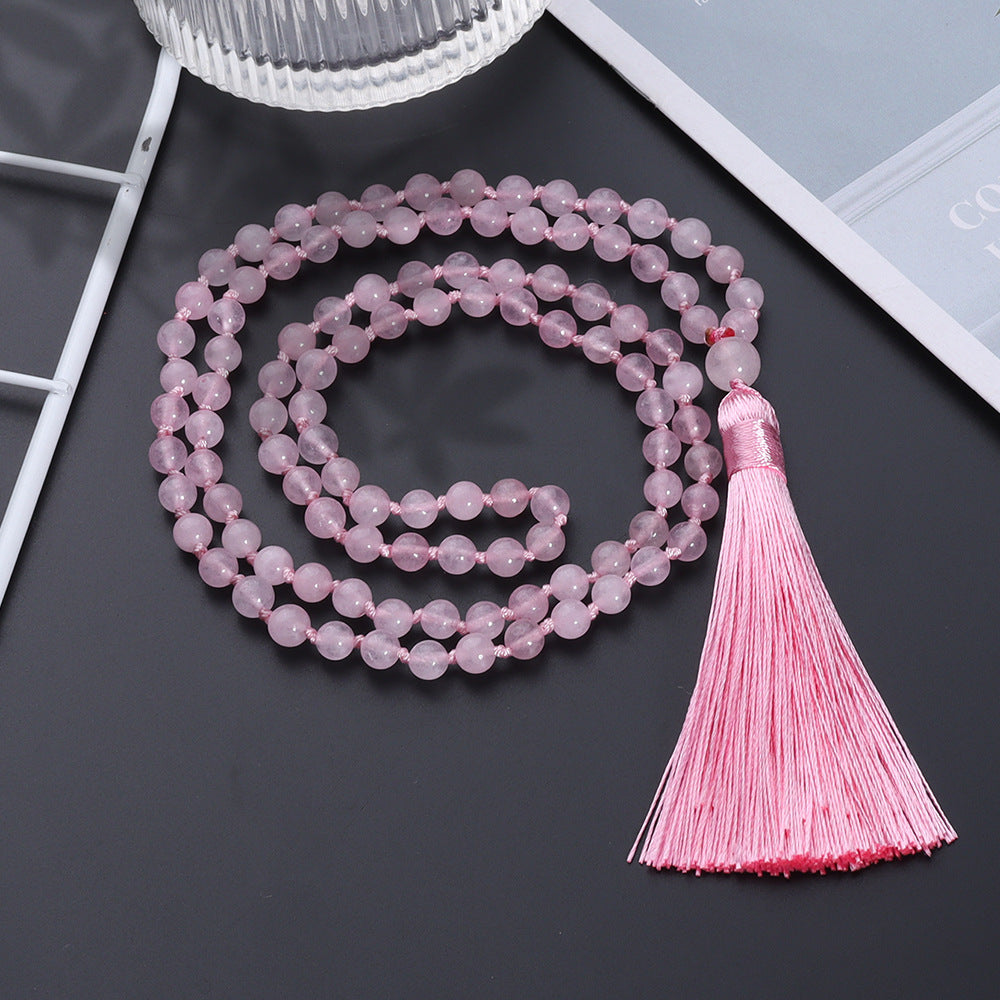 Rose Quartz Mala With Certificate Genuine 108 Bead Rose Quartz Cryastal, Mala Gulabi Sphatik Mala Pink Sphatik Mala Pink Quartz Rosary For Women & Girls Japa Mala